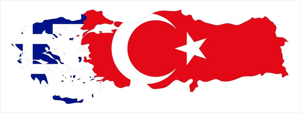 Flag Map of Greece and Turkey Stock Illustration