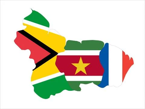 Flag Map of The Guianas Countries Stock Illustration