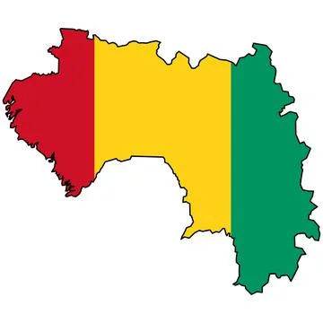 Flag map of Guinea on white background. Map of Guinea with an official flag Stock Illustration