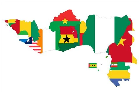 Flag Map of Gulf of Guinea Countries Stock Illustration