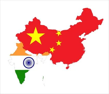 Flag Map of India and China Stock Illustration