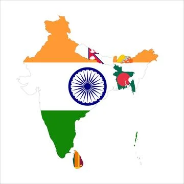 Flag Map of Indian Subcontinent Countries Stock Illustration