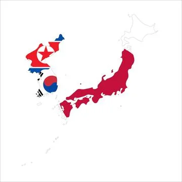 Flag Map of Korean Peninsula Countries and Japan Stock Illustration