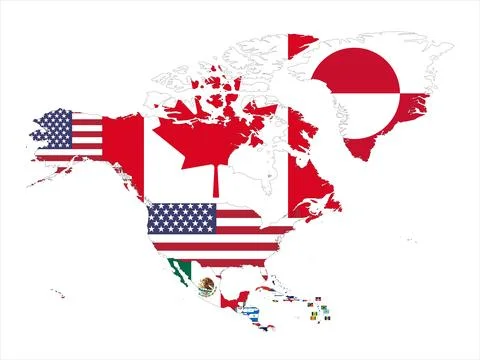 Flag Map of North America Stock Illustration