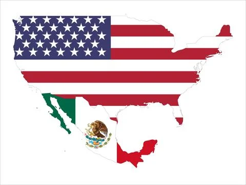 Flag Map of United States and Mexico Stock Illustration
