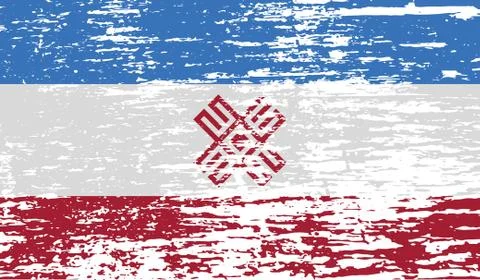 Flag of Mari El with old texture. Vector Stock Illustration
