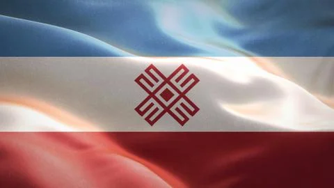 Flag of Mari El waving in the wind. 3D Waving flag design. Illustrazione stock