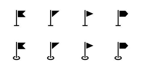 Flag marker black icon set. Start and finish simple signs. Pennant, pole, p.. Stock Illustration