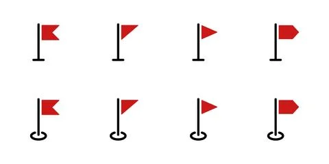 Flag marker red icon set. Start and finish simple signs. Pennant, pole, poi.. Stock Illustration