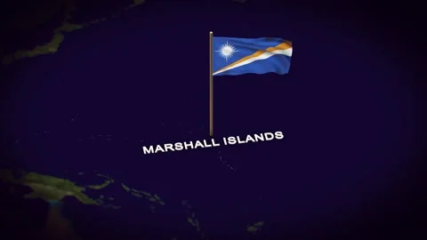 The Flag of Marshall Islands on the World Map, Marshall flag 3d animation Stock Footage 306613830