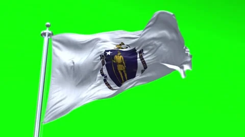 Flag of Massachusetts US State waving flag animation on a green screen Stock Footage 296868666