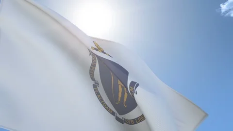 Flag of Massachusetts Waving in the Wind Stock-Footage 97660474