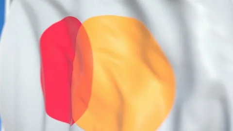 Flag with Mastercard Incorporated logo, close-up. Editorial 3D rendering Video stock 111839334