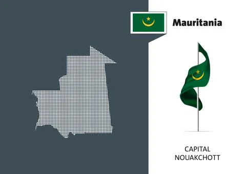Flag of Mauritania on white background. Dotted map of Mauritania Stock Illustration