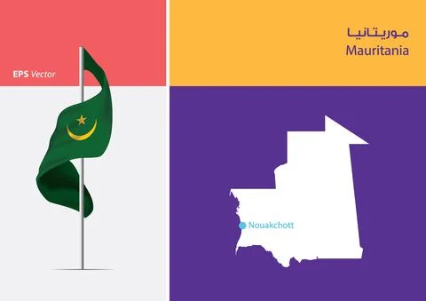 Flag of Mauritania on white background with Map Stock Illustration