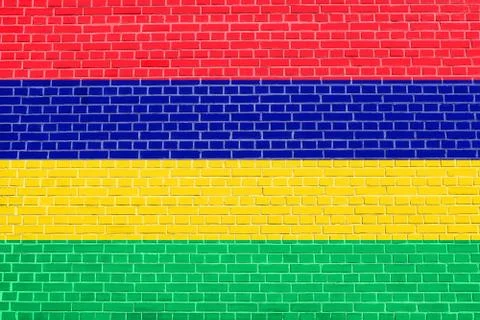 Flag of Mauritius on brick wall texture background Stock Photos