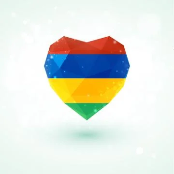 Flag of Mauritius in shape diamond glass heart. Triangulation style Illustrazione stock
