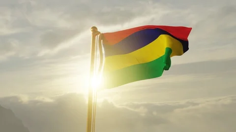 Flag of Mauritius Waving, Realistic Animation, 4K UHD 60 FPS Slow-Motion Video stock 130118343