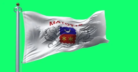 Flag of Mayotte waving in the wind on green screen Stock Footage 253613182