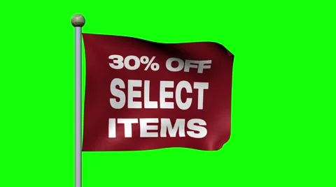 Flag With Message "30% OFF SELECT ITEMS" Against Green Screen. 库存影片 59670539