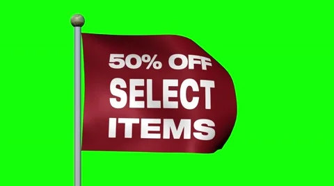 Flag With Message "50% OFF SELECT ITEMS" Against Green Screen. 库存影片 59670430