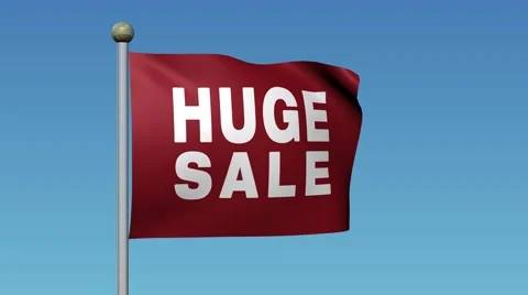 Flag With Message "HUGE SALE" Waving Against Blue Sky. 库存影片 59671747