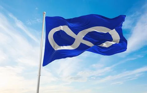 Flag of Metis Blue , Canada at cloudy sky background on sunset, panoramic vie Stock Illustration