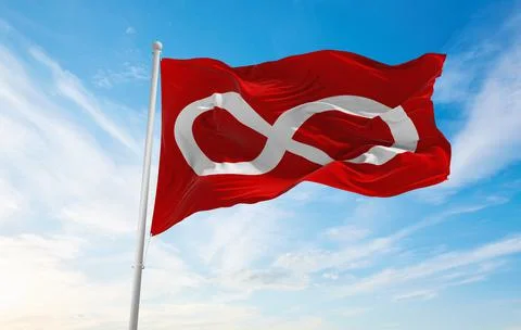 Flag of Metis Red , Canada at cloudy sky background on sunset, panoramic view Stock Illustration