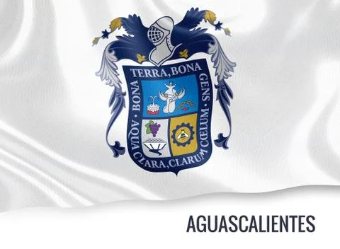 Flag of Mexican state Aguascalientes waving on an isolated white background.. Illustrazione stock
