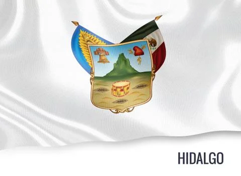 Flag of Mexican state Hidalgo waving on an isolated white background. State.. Stock Illustration