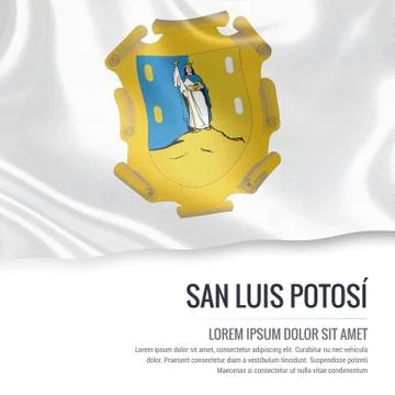 Flag of Mexican state San Luis Potosi waving on an isolated white backgroun.. Stock Illustration