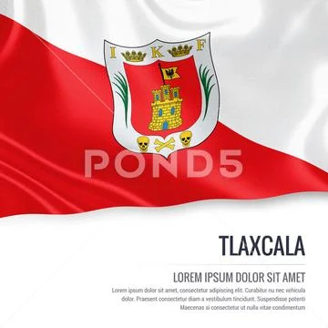 Flag of Mexican state Tlaxcala waving on an isolated white background
