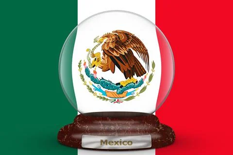 Flag of Mexico on the background of a round, transparent glass 库存插图