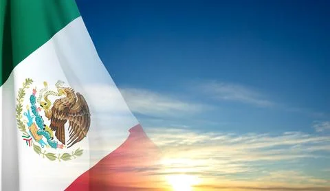 Flag of Mexico on background of sky Stock Illustration