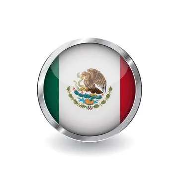 Flag of mexico, button with metal frame and shadow. mexico flag vector icon,  Stock Illustration