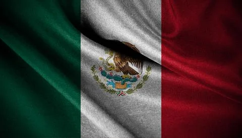 The flag of Mexico has three vertical stripes in green, white, and red from.. Stock Illustration