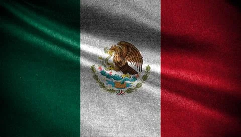 The flag of Mexico has three vertical stripes in green, white, and red from.. Stock Illustration