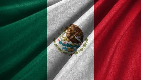 The flag of Mexico has three vertical stripes in green, white, and red from.. Stock Illustration