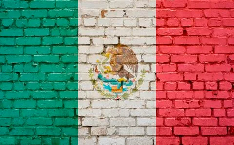 Flag of Mexico painted on brick wall, background texture Stock Photos