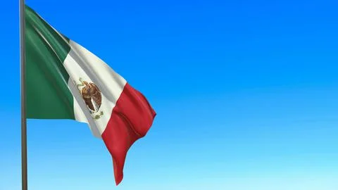Flag of Mexico waving in the wind on flagpole against the sky 3d-rendering 스톡 일러스트