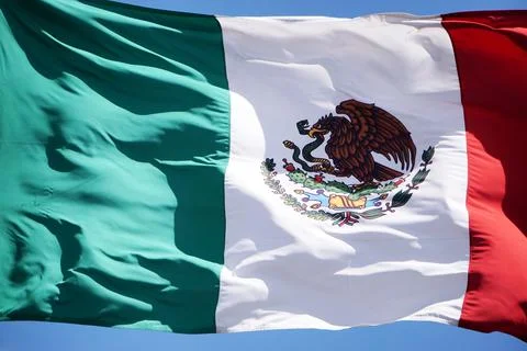 The Flag of Mexico waving in the wind Stock Photos