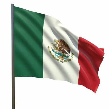 Flag of Mexico waving in the wind on a white background 3d-rendering 库存插图