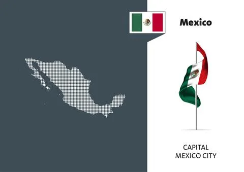 Flag of Mexico on white background. Dotted map of Mexico Stock Illustration