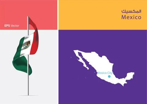Flag of Mexico on white background with Map Stock Illustration