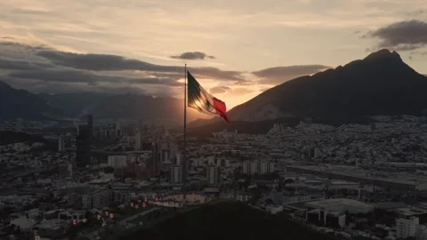 Flag of Mexico with wind in sunset 3 Stock-Footage 242874825