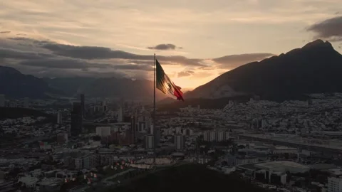Flag of Mexico with wind in sunset 4 Stock-Footage 242874837