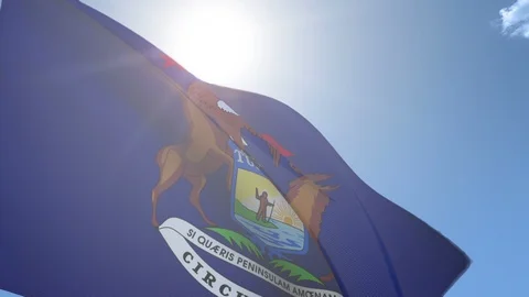 Flag of Michigan Waving in the Wind Stock-Footage 97657163