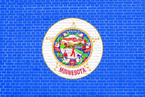 Flag of Minnesota on brick wall texture background Stock Illustration