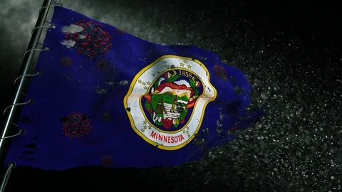 The flag of Minnesota is torn and marked with the virus of covid-19 . Stockbeeldmateriaal 127198378
