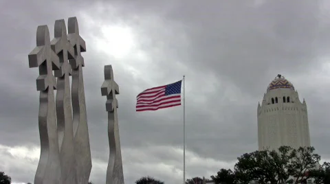 Flag missing man formation water tower HD Stock Footage